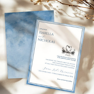 Dusty Blue Swan Lake Wedding Invitation