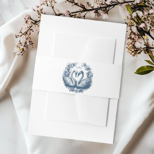 Dusty Blue Swan Wedding Belly Band Monogram Crest Invitation Belly Band