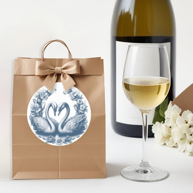 Dusty Blue Swan Wedding Favour Sticker (Favor Sticker)