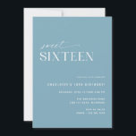 Dusty Blue Sweet Sixteen | Simple 16th Birthday Invitation<br><div class="desc">Elegant and modern 16th birthday party invitations with an off-centre design. Airy blue colour with a fun "16" pattern on the back. (Reverse side pattern can be removed,  if desired,  by using the design tool.)</div>