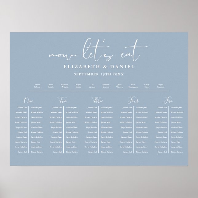 Dusty Blue Table Plan Wedding Seating Chart (Front)