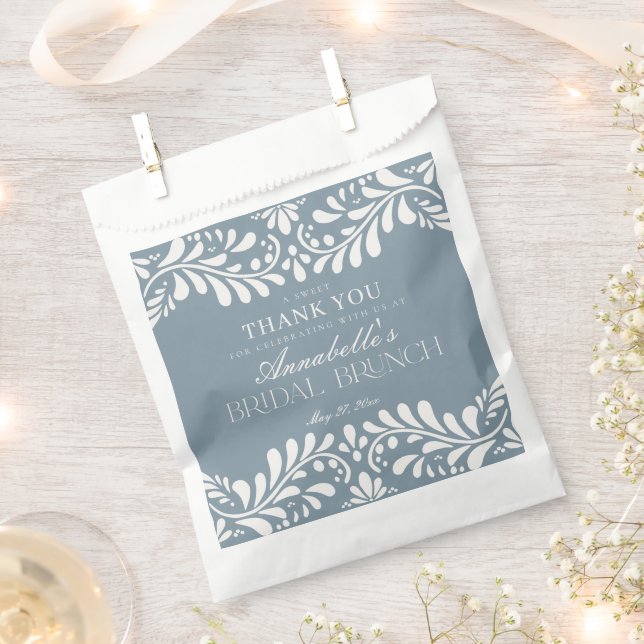 Dusty Blue Talavera Fiesta Bridal Brunch Dessert Favour Bag (Clipped)