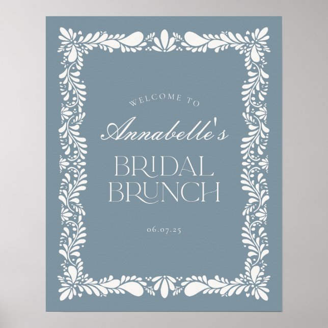 Dusty Blue Talavera Fiesta Bridal Brunch Welcome Poster (Front)