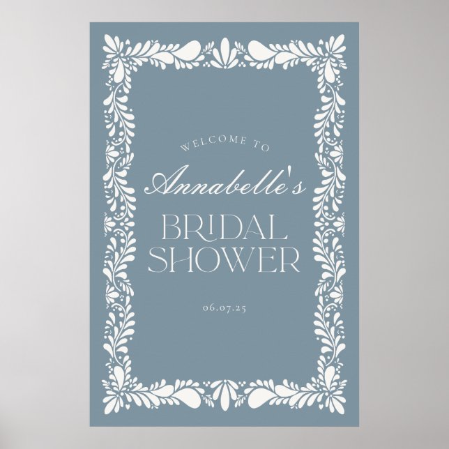 Dusty Blue Talavera Fiesta Bridal Shower Welcome Poster (Front)