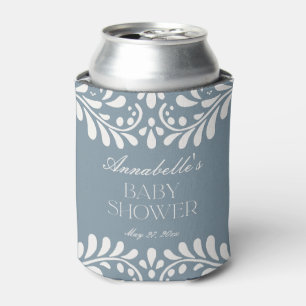 Dusty Blue Talavera Spanish Fiesta Baby Shower Can Cooler