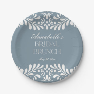 Dusty Blue Talavera Spanish Fiesta Bridal Shower Paper Plate