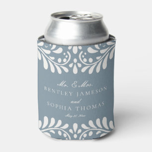 Dusty Blue Talavera Spanish Fiesta Wedding Favors Can Cooler