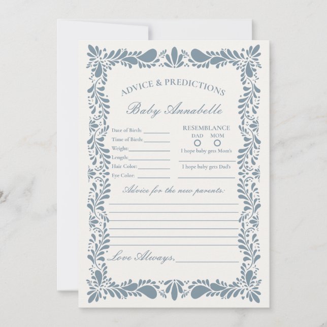 Dusty Blue Talavera Tile Advice for Baby Card (Front)