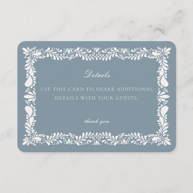 Dusty Blue Talavera Tile  Details Card Insert (Front)