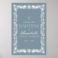 Dusty Blue Talavera Tile Fiesta Baptism Welcome