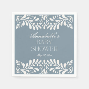 Dusty Blue Talavera Tile Fiesta Boy Baby Shower Napkin