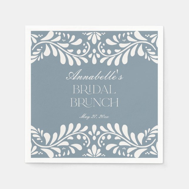 Dusty Blue Talavera Tile Fiesta Bridal Brunch Napkin (Front)