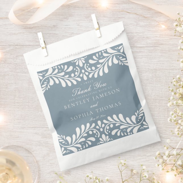 Dusty Blue Talavera Tile Fiesta Wedding Dessert Favour Bag (Clipped)