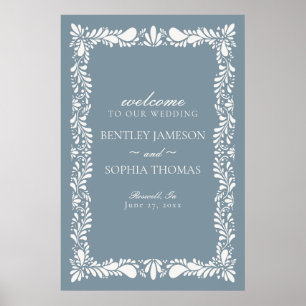 Dusty Blue Talavera Tile Fiesta Wedding Welcome Poster