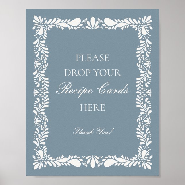 Dusty Blue Talavera Tile Share a Recipe Bridal Poster (Front)