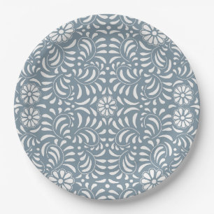 Dusty Blue Talavera Tile Spanish Style Fiesta Paper Plate