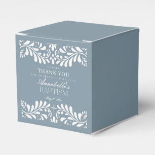 Dusty Blue Talavera Tile Style Fiesta Baptism Favor Box