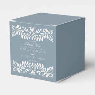 Dusty Blue Talavera Tile Style Fiesta Wedding Favor Box