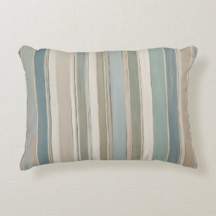 Dusty Blue Teal Sage Beige Stripe Accent Pillow