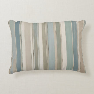 Dusty Blue Teal Sage Beige Stripe Accent Pillow