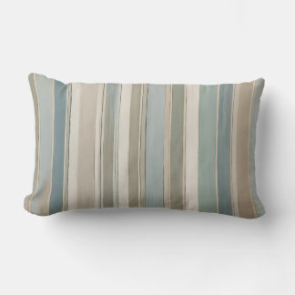 Dusty Blue Teal Sage Beige Stripe Lumbar Pillow