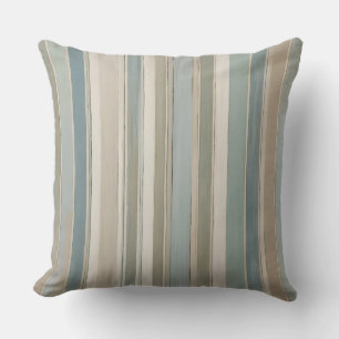 Dusty Blue Teal Sage Beige Stripe Throw Pillow