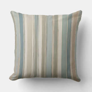 Dusty Blue Teal Sage Beige Stripe Throw Pillow