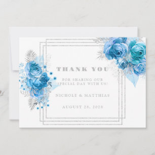 Dusty Blue Teal Silver Peony Thank You Cards