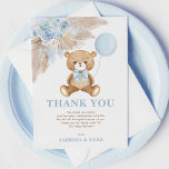 Dusty Blue Teddy Bear Balloon Boy Baby Shower Thank You Card<br><div class="desc">This adorable teddy bear themed thank you card is sure to put a smile on your guests' faces! The soft blue, brown and beige colour scheme makes this design perfect for a boy baby shower. Personalize the card with your details and if you want to further re-arrange the style and...</div>