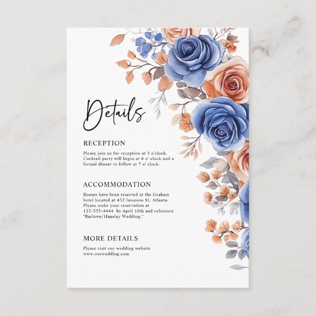 Dusty Blue Terracotta Elegant Wedding Details Enclosure Card (Front)