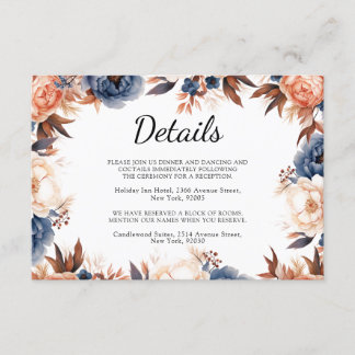 Dusty blue & Terracotta floral watercolor wedding Enclosure Card