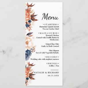 Dusty blue & Terracotta floral watercolor wedding Menu