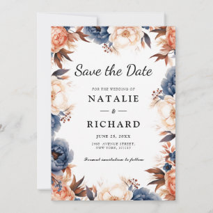 Dusty blue & Terracotta floral watercolor wedding Save The Date