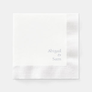 Dusty Blue Text Personalized White Coined Wedding  Napkin