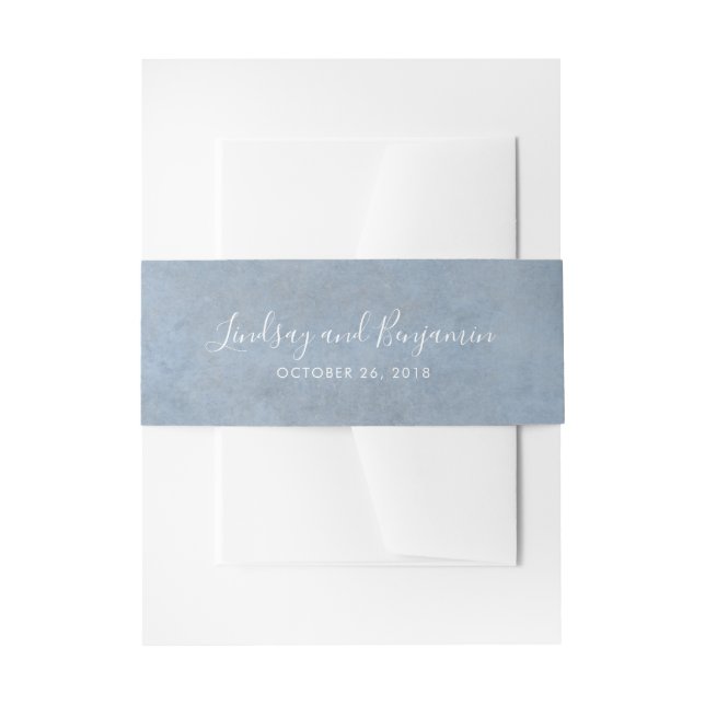 Dusty Blue Texture Modern Wedding Invitation Belly Band (Front Example)