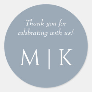 Dusty Blue Thank You Monograms Minimal Wedding Classic Round Sticker