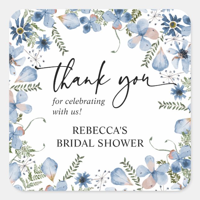 Dusty Blue Thank You Round / Square Favour Sticker (Front)