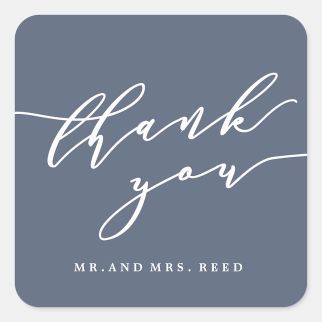dusty blue thank you stickers from mr and mrs (Front)