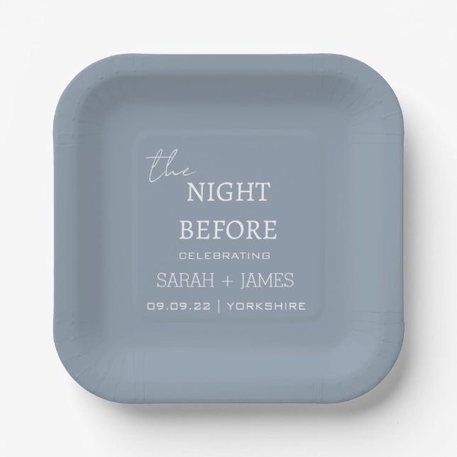Dusty Blue the Night Before Elegant Wedding  Paper Plate (Front)
