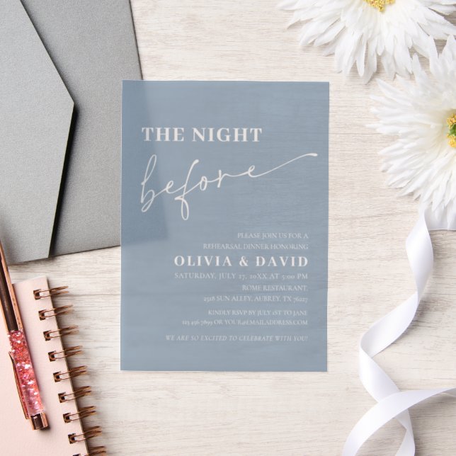 Dusty Blue The Night Before Rehearsal Dinner Vellum Invitations (Wedding)