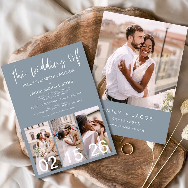 Dusty Blue The Wedding of Minimalist Photo Invitation (Creator Uploaded)