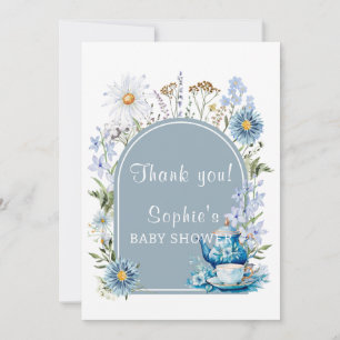 Dusty Blue Time For Tea Boho Garden Baby Shower Thank You Card