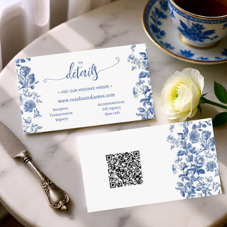 Dusty Blue Toile Floral Wedding Website QR Details Enclosure Card