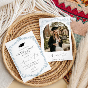 Dusty Blue Toile Frame Graduation Invite