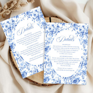 Dusty blue toile roses wedding celebration details enclosure card