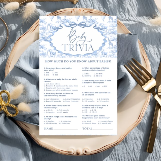 Dusty Blue Toile Safari Animals Baby Trivia Game  (Creator Uploaded)