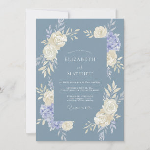 Dusty Blue Tranquil Blossom Wedding Invitation