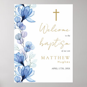 Dusty Blue Transparent Floral Baptism Affiche de b