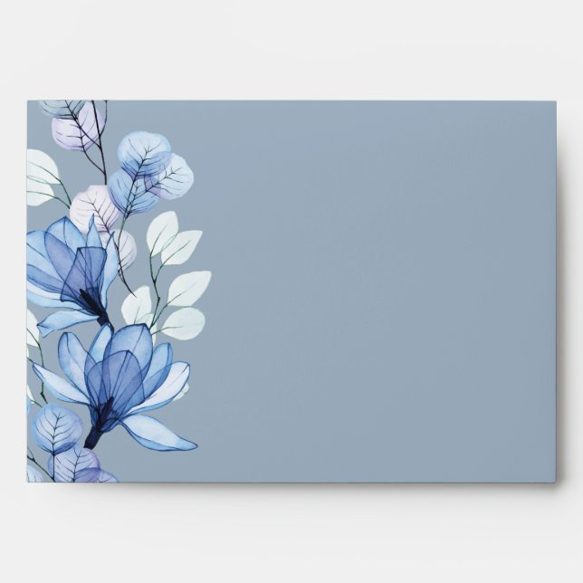 Dusty Blue Transparent Floral Return Address Envelope (Front)