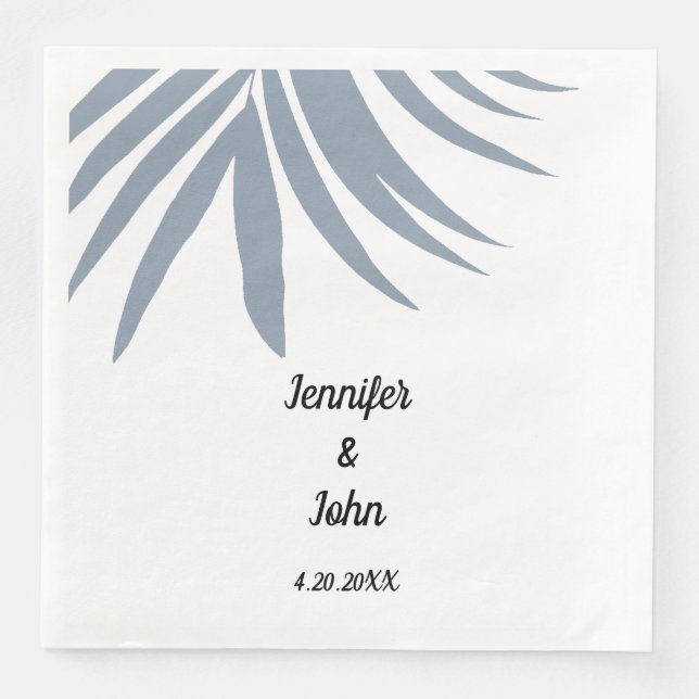 Dusty Blue Tropical Palm Leaf Elegant Cool Wedding Napkin (Front)